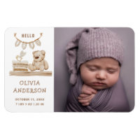 Neutral Photo Birth Announcement | Boho Teddy Bear