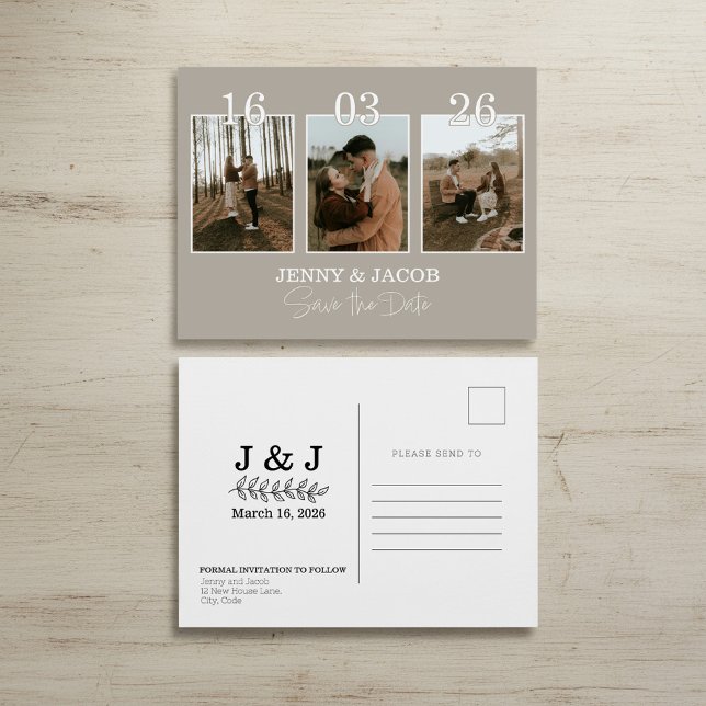 Neutral Photo Collage Save the Date Postcard (Neutral Photo Collage Save the Date Postcard.)