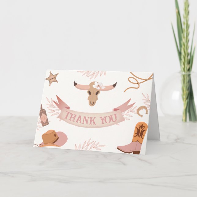 Neutral Pink Boho Wild West Cowgirl Baby Shower Thank You Card (Front)