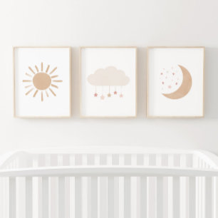 Neutral Pink Cloud Moon Sun Girl Nursery Decor