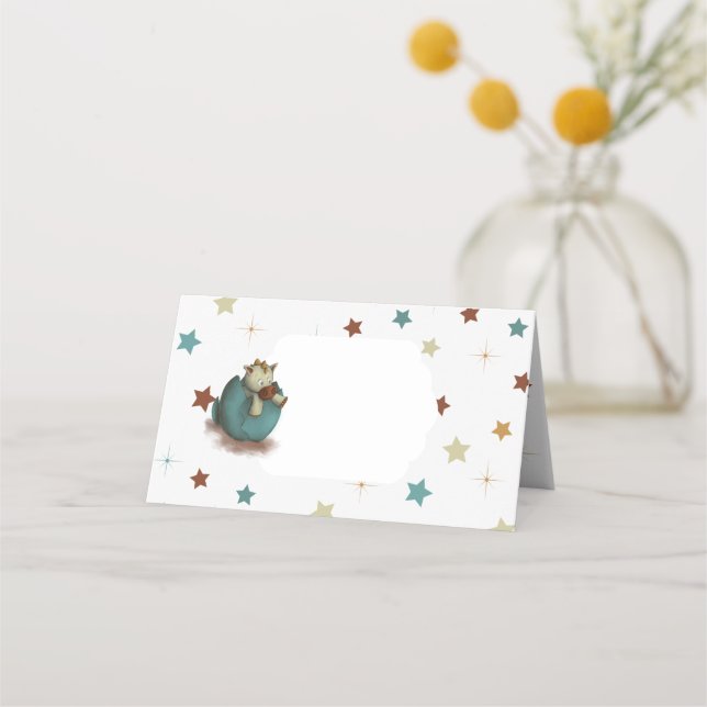 Neutral place cards with a dinosaur and stars (Back)