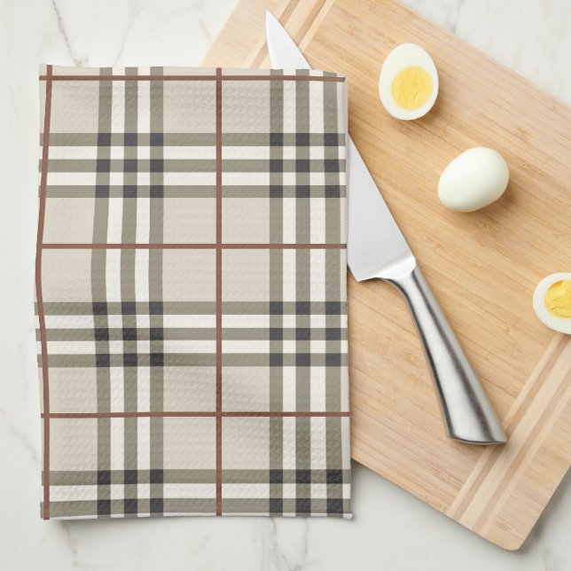Neutral Plaid Cosy Classic Pattern Tea Towel (Quarter Fold)