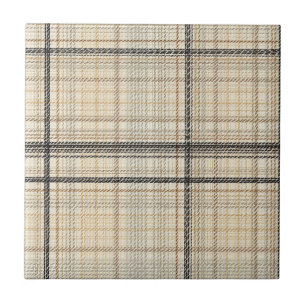 Neutral Plaid Dashed Line Tartan Tile
