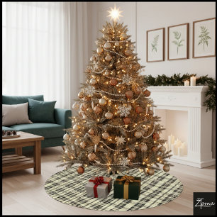 Neutral Plaid Sepia Tone Black Beige Brushed Polyester Tree Skirt