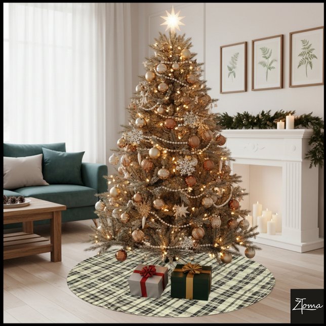 Neutral Plaid Sepia Tone Black Beige Brushed Polyester Tree Skirt (Creator Uploaded)