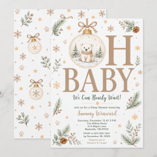 Neutral Polar Bear Christmas Baby Shower Invitation