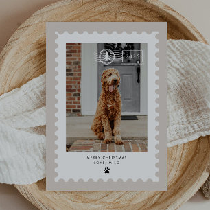 Neutral Postage Stamp Pet Dog Photo Holiday Card
