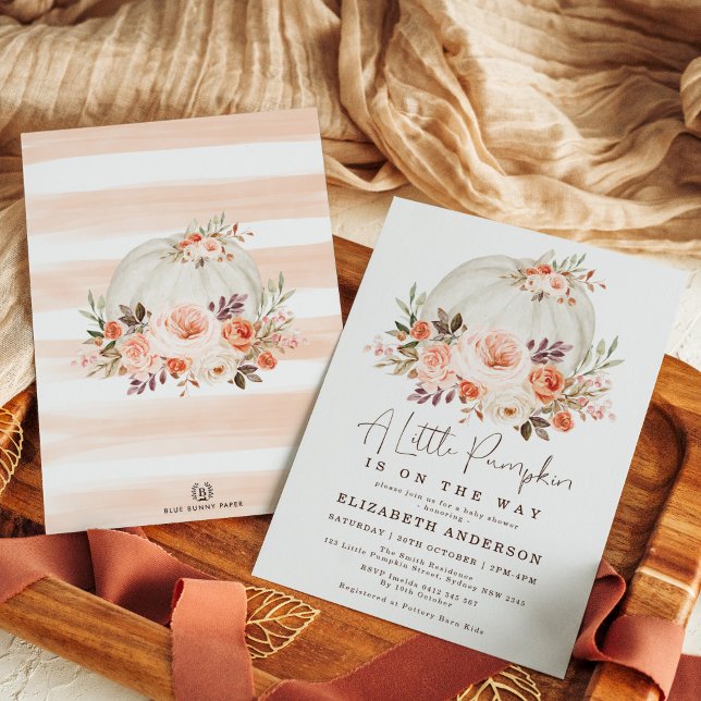 Neutral Pumpkin Baby Shower Fall Autumn Floral Invitation (Creator Uploaded)