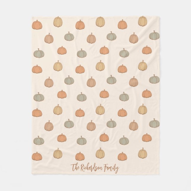 Neutral Pumpkin Boho Beige Halloween Fall Name Fleece Blanket (Front)