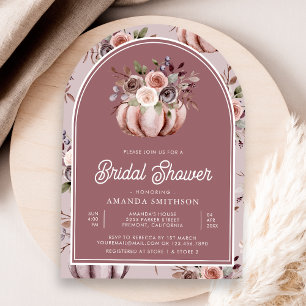Neutral Pumpkin Floral Dusty Rose Bridal Shower Invitation
