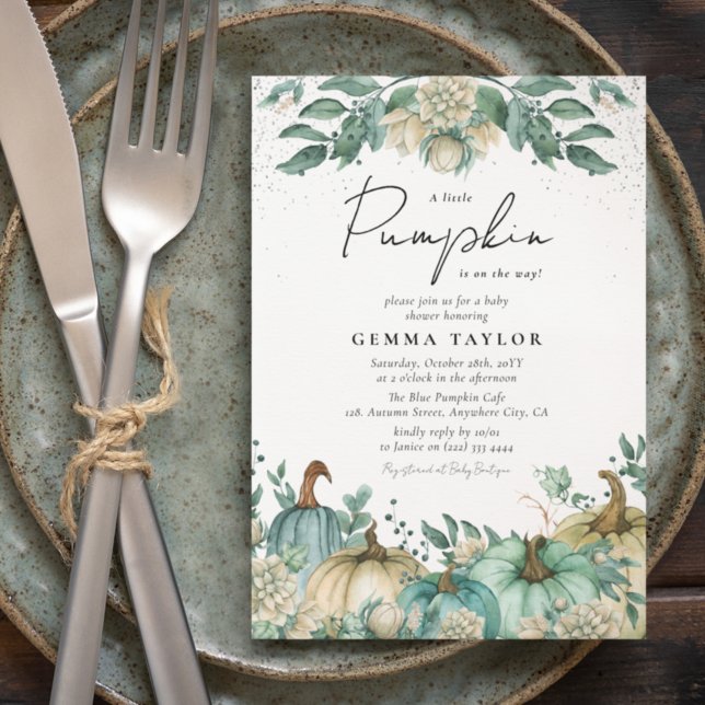 Neutral Pumpkin Watercolor Floral Baby Shower Invitation (Creator Uploaded)