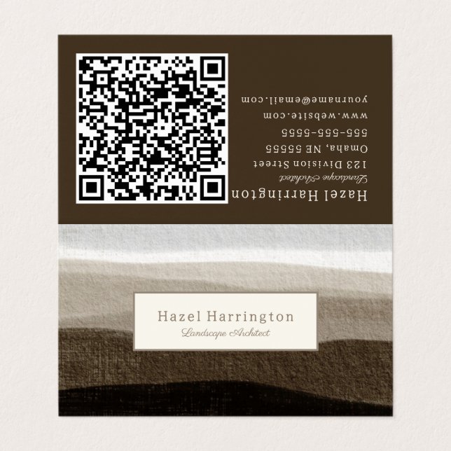 Neutral QR Code Folded Business Card Brown Tan (Outside Unfolded)