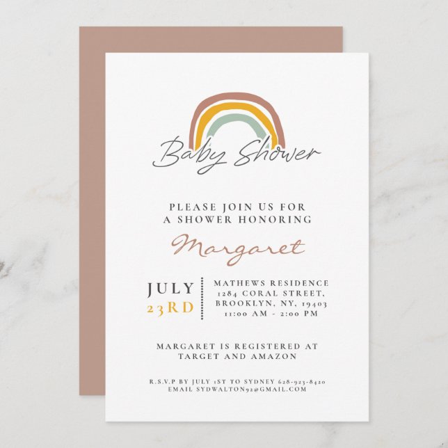 Neutral Rainbow Baby Shower Invitation (Front/Back)