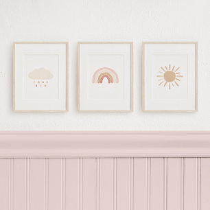 Neutral Rainbow Cloud Sun Girl Nursery Decor