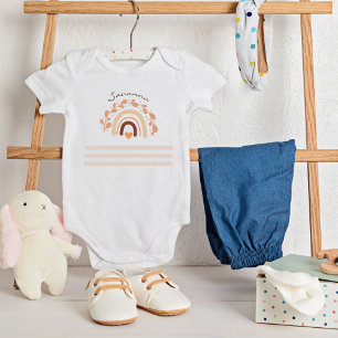Neutral Rainbow Custom Name Baby Shower  Baby Bodysuit
