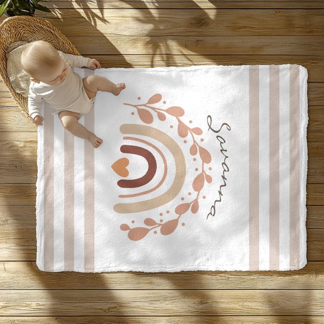 Neutral Rainbow Custom Name Baby Shower  Fleece Blanket (Creator Uploaded)