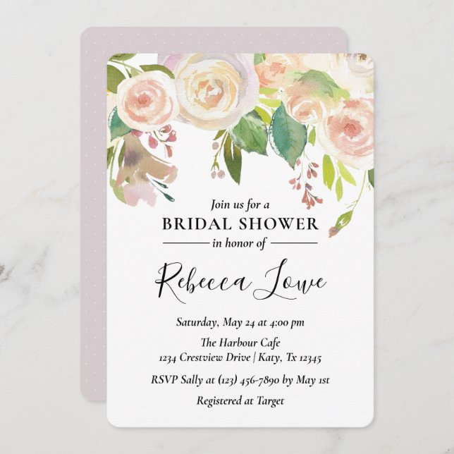 Neutral Rose Bloom Bridal Shower Invitation (Front/Back)