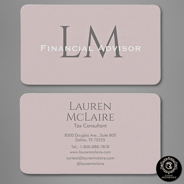 Neutral Rose Taupe Monogram Business Card (Creator Uploaded)