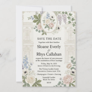 Neutral Roses, White Anemones, Blue Delphinium, Wi Invitation