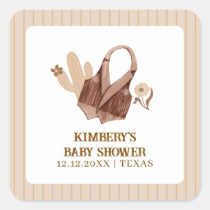 Neutral Rustic Boho Cactus Cowgirl Baby Shower  Square Sticker