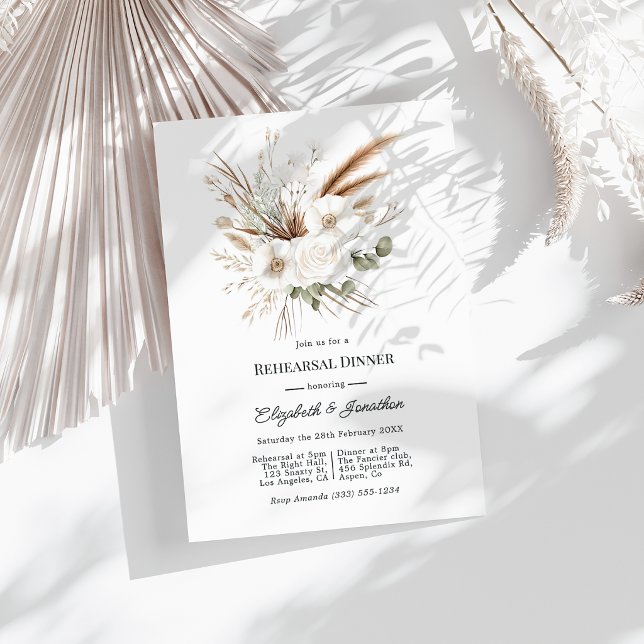 Neutral Rustic Boho Pampas Grass Rehearsal Dinner Invitation (Neutral Rustic Boho Pampas Grass Rehearsal Dinner Invitation)