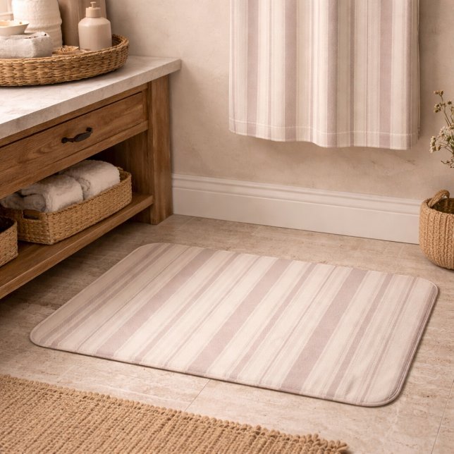 Neutral Rustic Farmhouse Striped Beige & Taupe Bath Mat (Creator Uploaded)