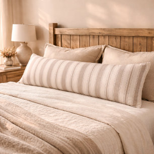 Neutral Rustic Farmhouse Striped Beige & Taupe Body Cushion