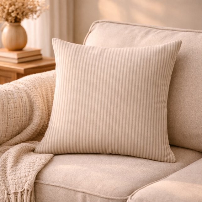 Neutral Rustic Farmhouse Striped Beige & Taupe Cushion (Creator Uploaded)