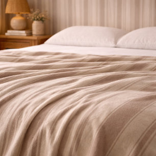 Neutral Rustic Farmhouse Striped Beige & Taupe Fleece Blanket
