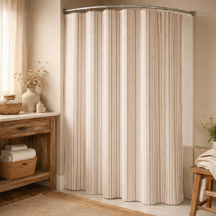 Neutral Rustic Farmhouse Striped Beige & Taupe Shower Curtain