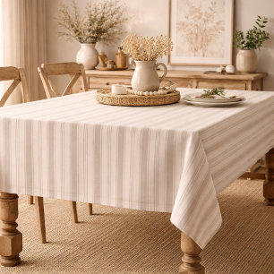 Neutral Rustic Farmhouse Striped Beige & Taupe Tablecloth