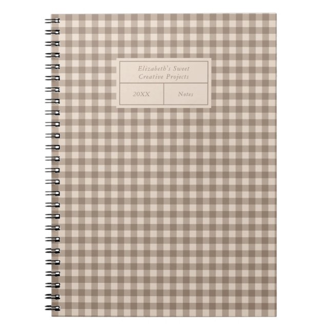 Neutral Rustic Gingham Small Business Notebook (Front)