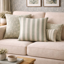 Neutral Rustic Sage Green Stripe Farmhouse Cottage