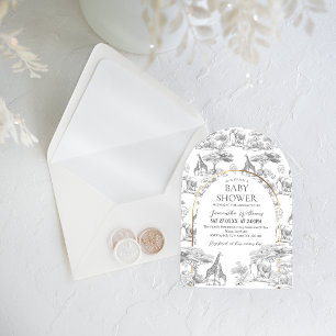 Neutral Safari Animal Elegant Toile Baby Shower Invitation
