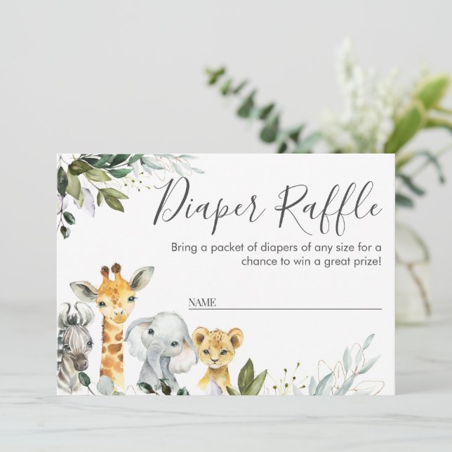 Neutral Safari Animals  Diaper Raffle Card Insert (Standing Front)