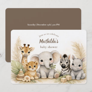 Neutral Safari Animals Jungle Baby Shower Invitation