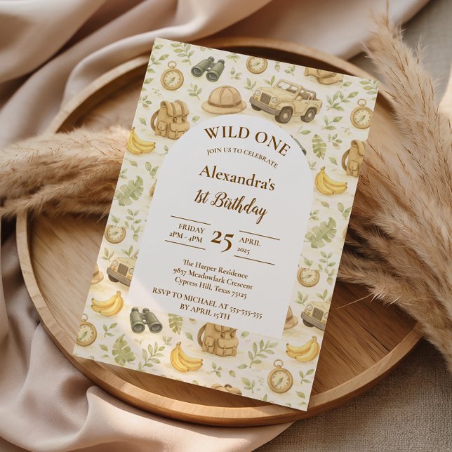 Neutral Safari Animals Wild One First Birthday Invitation (Creator Uploaded)