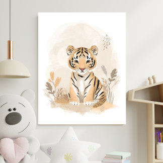 Neutral Safari Boho Tiger Nursery Kids Poster