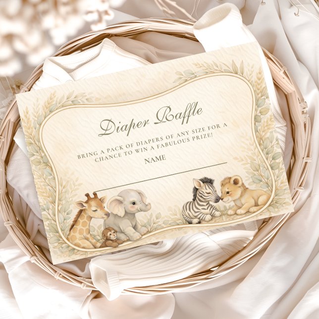 Neutral Safari Jungle Animals Diapper Raffle Enclosure Card (Creator Uploaded)