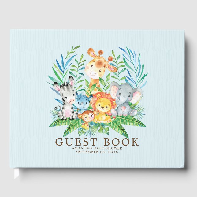 Neutral Safari Jungle Boys Baby Shower Guest Book (Front)