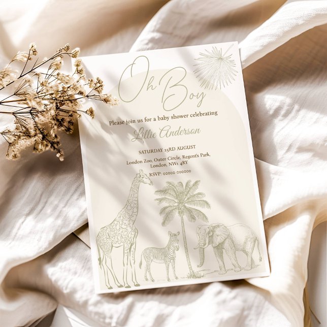 Neutral Safari Oh Boy Baby Shower Invitation (Creator Uploaded)