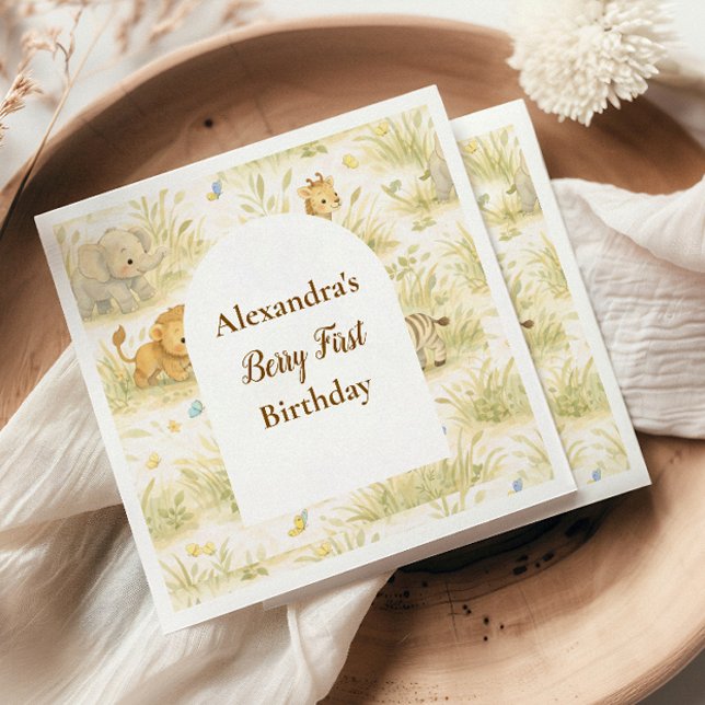 Neutral Safari Wild One Floral First Birthday Napkin (Creator Uploaded)