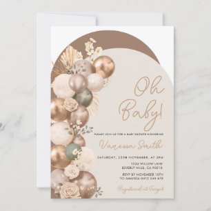  Neutral sage gold champagne balloon birthday Invitation