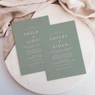 Neutral Sage Green Elegant Modern Wedding Invitation