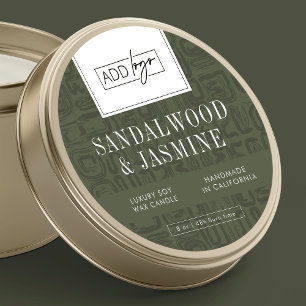 Neutral Sage Green Pattern Logo Soy Candle Jar Lid Classic Round Sticker