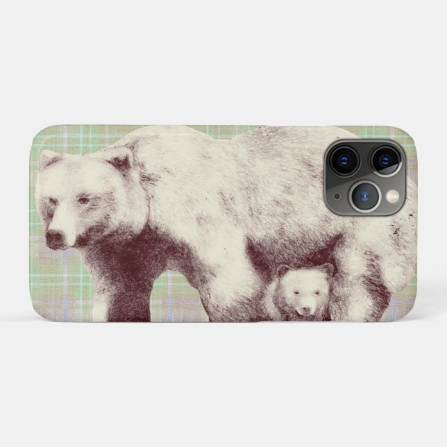  Neutral Sage Plaid Bear Case-Mate iPhone Case (Back (Horizontal))