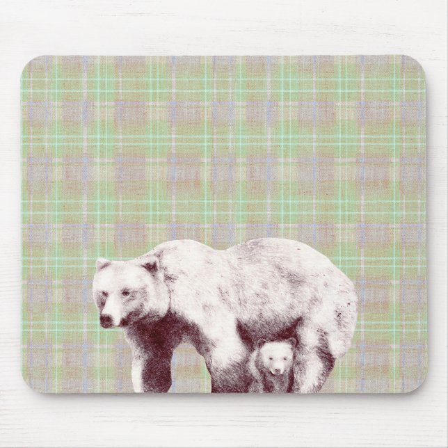  Neutral Sage Plaid Bear Mouse Pad (Front)