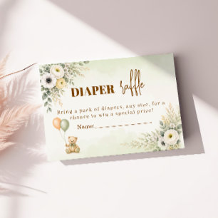 Neutral Sage Teddy Bear Diaper Raffle Baby Shower  Enclosure Card