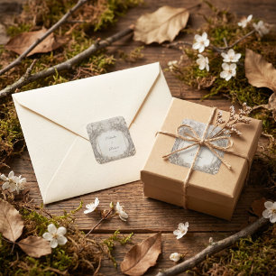 Neutral Sepia Engraved Woodland Tree Arch Wedding Square Sticker