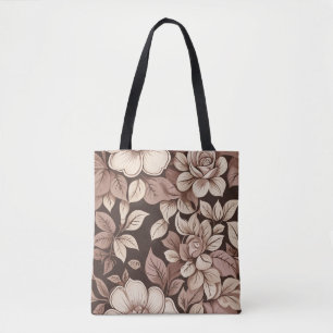Neutral Sepia Floral Botanical Tote Bag